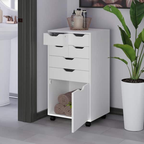 Halifax White 35.39 In Tall Mobile Office Storage Cabinet with Drawers and Bins