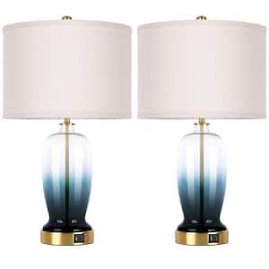 23 in.  Modern Blue Glass Touch Table Lamps Set of 2 with USB Port, 3 Way Dimmable Nightstand Lamps(2 Bulbs Include)