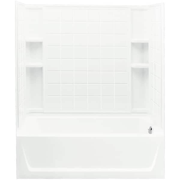 Ensemble 32 in. x 60 in. x 75-1/4 in. Bath and Shower Kit Right Drain ...