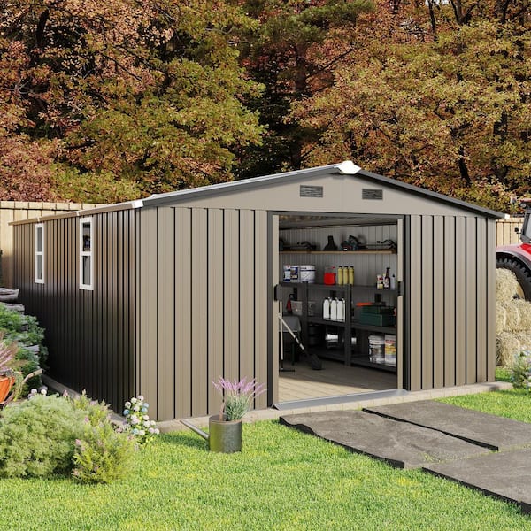 Zeus & Ruta 12 ft. W x 10 ft. D Brown Metal Outdoor Storage Shed