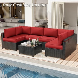 26 in. x 26 in. x 4 in. (14-Piece) Deep Seating Outdoor Lounge Chair Sectional Cushion Red