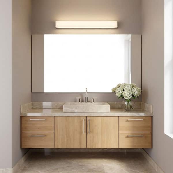 Panna 24 in. W x 3 in. H Chrome Modern Dimmable LED Bathroom Vanity Light with White Acrylic Diffusor
