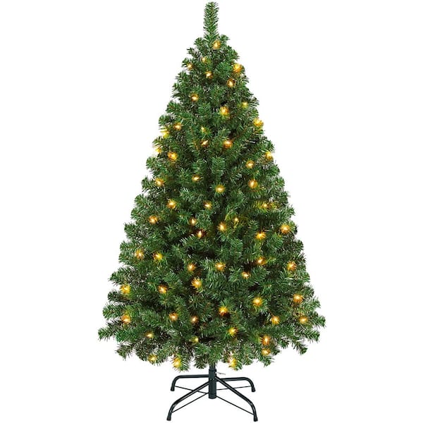 Pre-Lit Fir Artificial Christmas Tree Holiday Decorative Tree with Foldable Stand