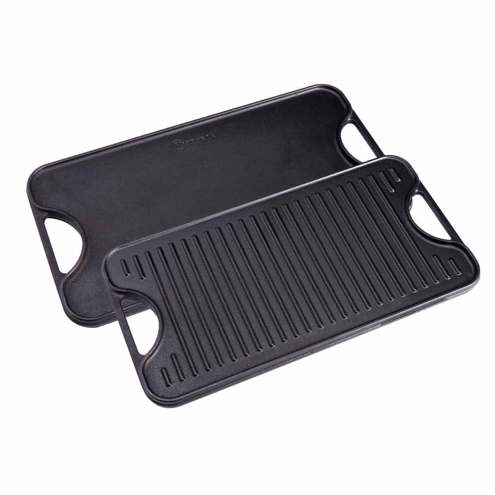 Victoria Rectangular Cast Iron Griddle. Double Burner Griddle, Reversible  Griddle Grill, 13 x 8.5 Inch, Seasoned with 100% Kosher Certified Non-GMO