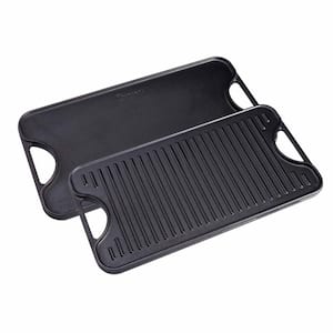 18.5 in x 10 in Black, Cast Iron Reversible Griddle/Skillet. Compatible on all Cooking Surfaces