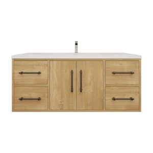 Victoria 47 in. W x 20 in. D x 22 in. H Single Sink Floating Bath Vanity in Oak with White Acrylic Top