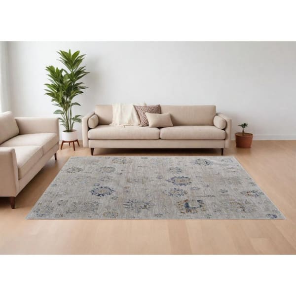 HomeRoots 8 ft. x 10 ft. Ivory, Taupe, Blue Abstract Area Rug 2000567602