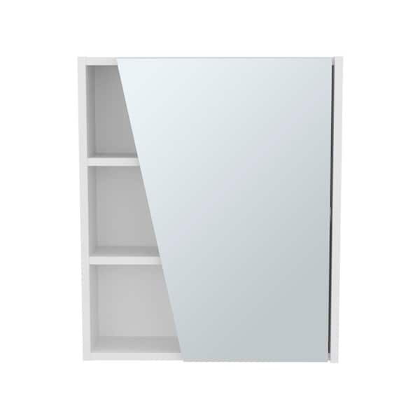 YSQCAR 19.7 in. W x 23.3 in. H Rectangular White MDF Surface Mount Medicine Cabinet with Mirror, Adjustable Shelf