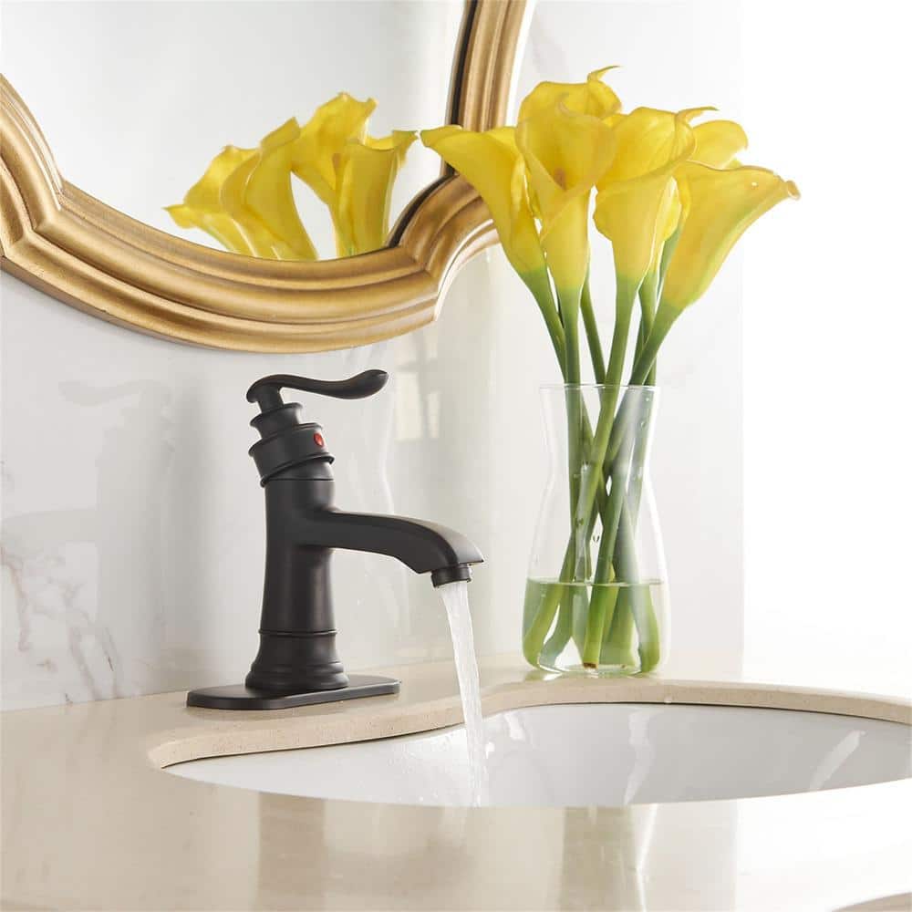 Matte Black Single Handle Brass Bathroom Faucet with Pop-Up Drain
