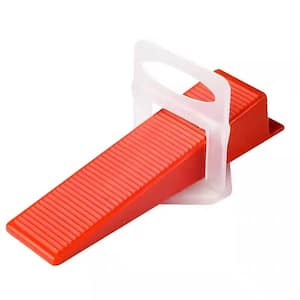 Tile Leveling Systems - 300-Pack 1.4 in. W Red ABS Plastic Leveling Clips and 100 pcs Reusable Wedges