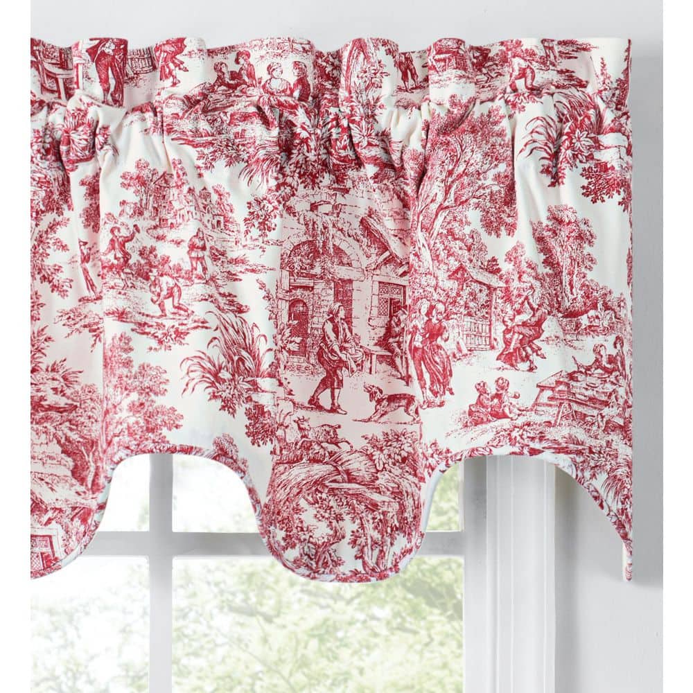 Red Floral Cotton Scallop Valance with Liner