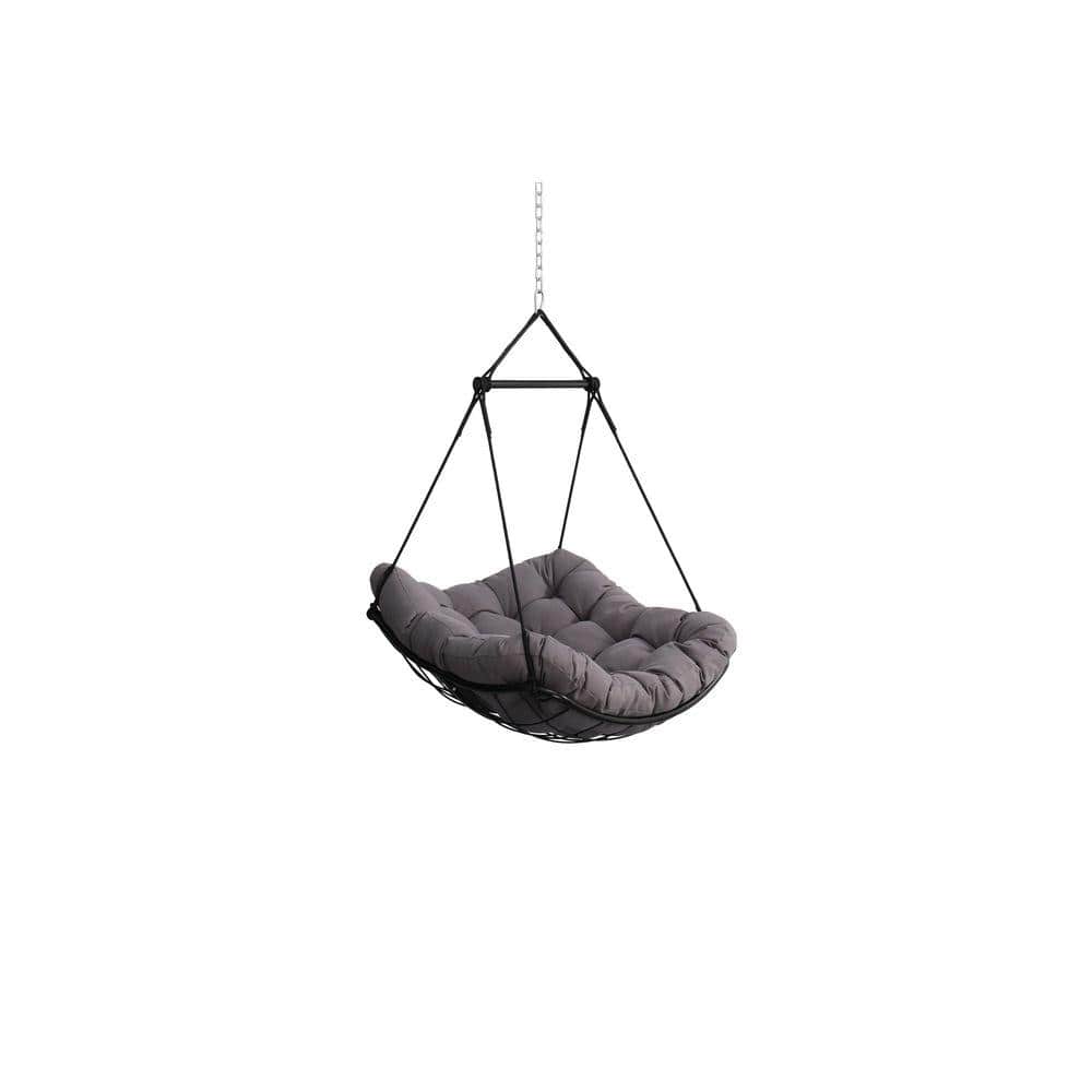 4 ft. Chain Free Standing Outdoor Indoor Hanging Aluminium Hammock Chair with Matching Pillow in Gray