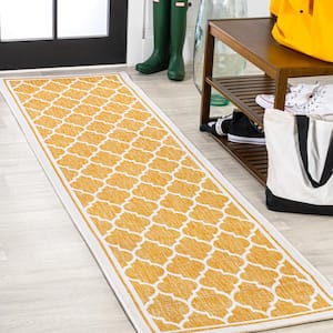 Trebol Moroccan Yellow/Cream 2 ft. x 8 ft. Trellis Textured Weave Indoor/Outdoor Area Rug