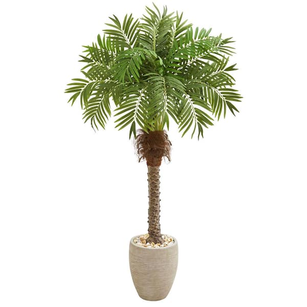 Nearly Natural Indoor 63 Robellini Palm Artificial Tree in Sandstone Planter