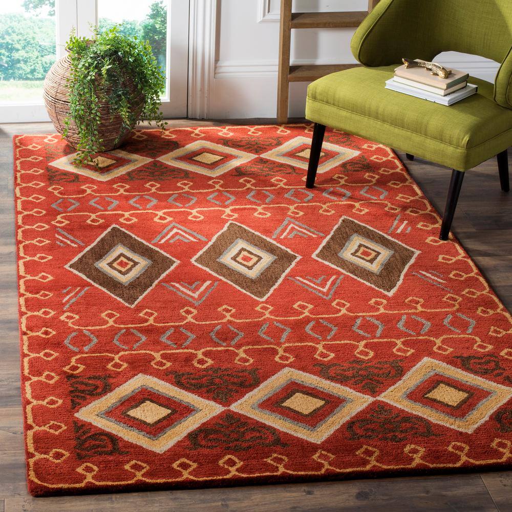 Handmade Red and Multi Wool 6' x 9' Area Rug