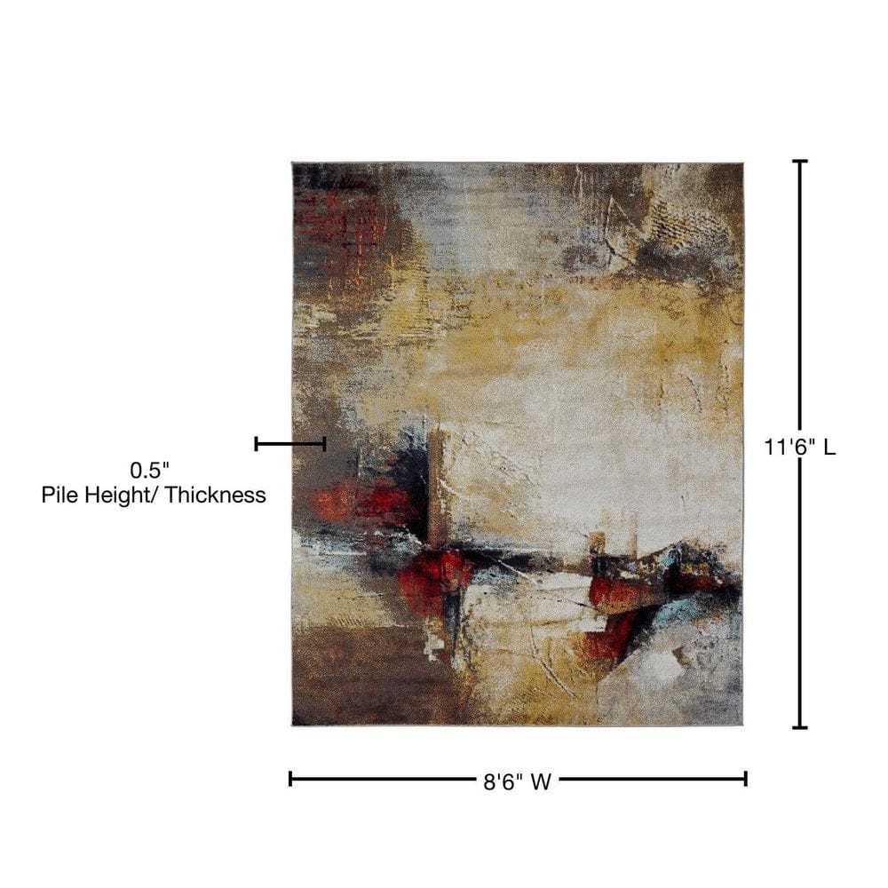 Ivory and Red Abstract Synthetic Rectangular Area Rug