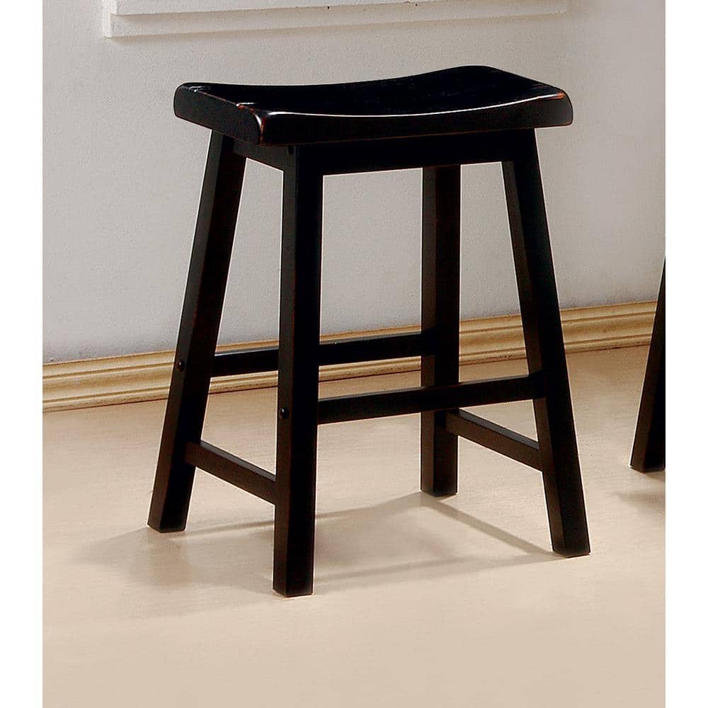 Transitional Black Wooden Saddle Counter Stools, 24" Height (Set of 2)