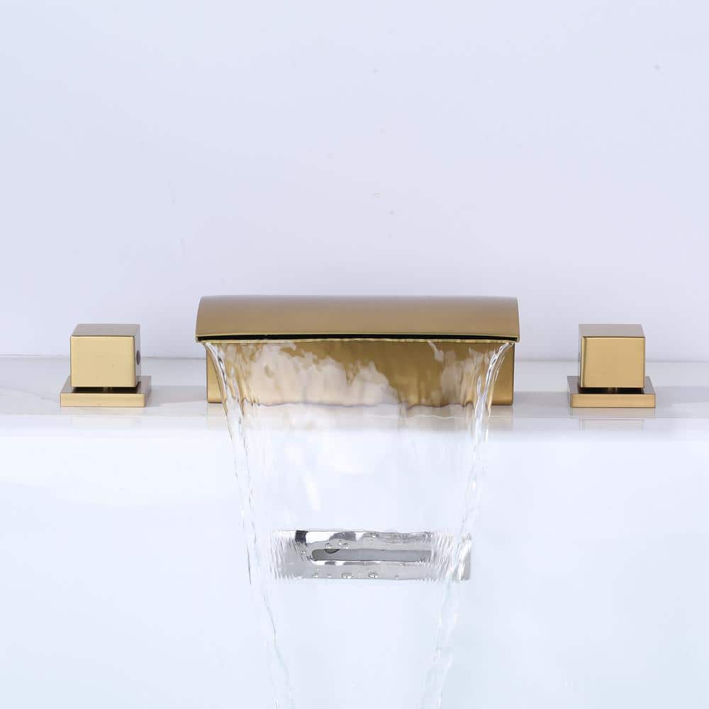 Brushed Gold Brass Double Handle Roman Tub Faucet