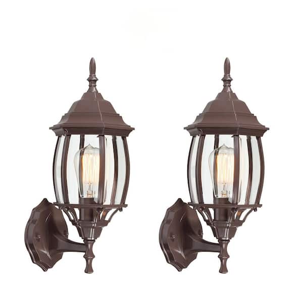 Hukoro KA 1-Light 17 in. Bronze Outdoor Hardwired Wall Lantern Sconce with No Bulbs Included (2-Pack)