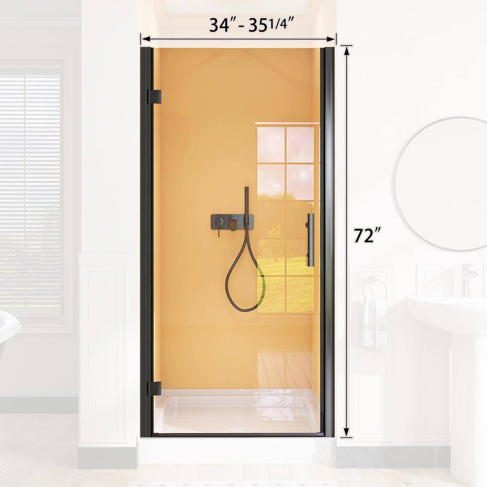 Matte Black Frameless Pivot Shower Door with Clear Tempered Glass