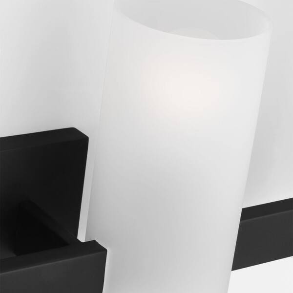 SCOTT LIVING - Rhode 27 in. 4-Light Midnight Black Extra Large Vanity Light with Etched Glass Shades