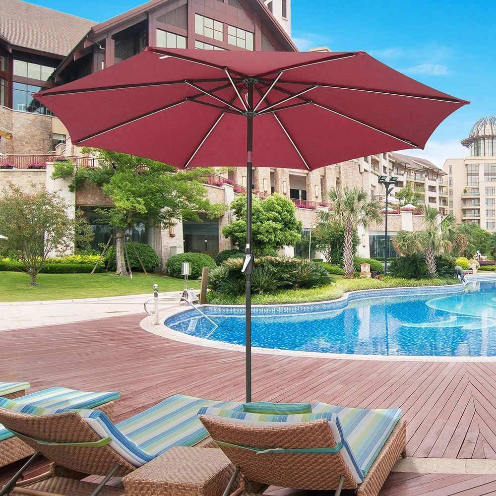 10ft Red Solar LED Market Patio Umbrella with Steel Pole