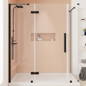 Tampa 60 in. L x 36 in. W x 75 in. H Corner Shower Kit with Pivot Frameless Shower Door in ORB and Shower Pan