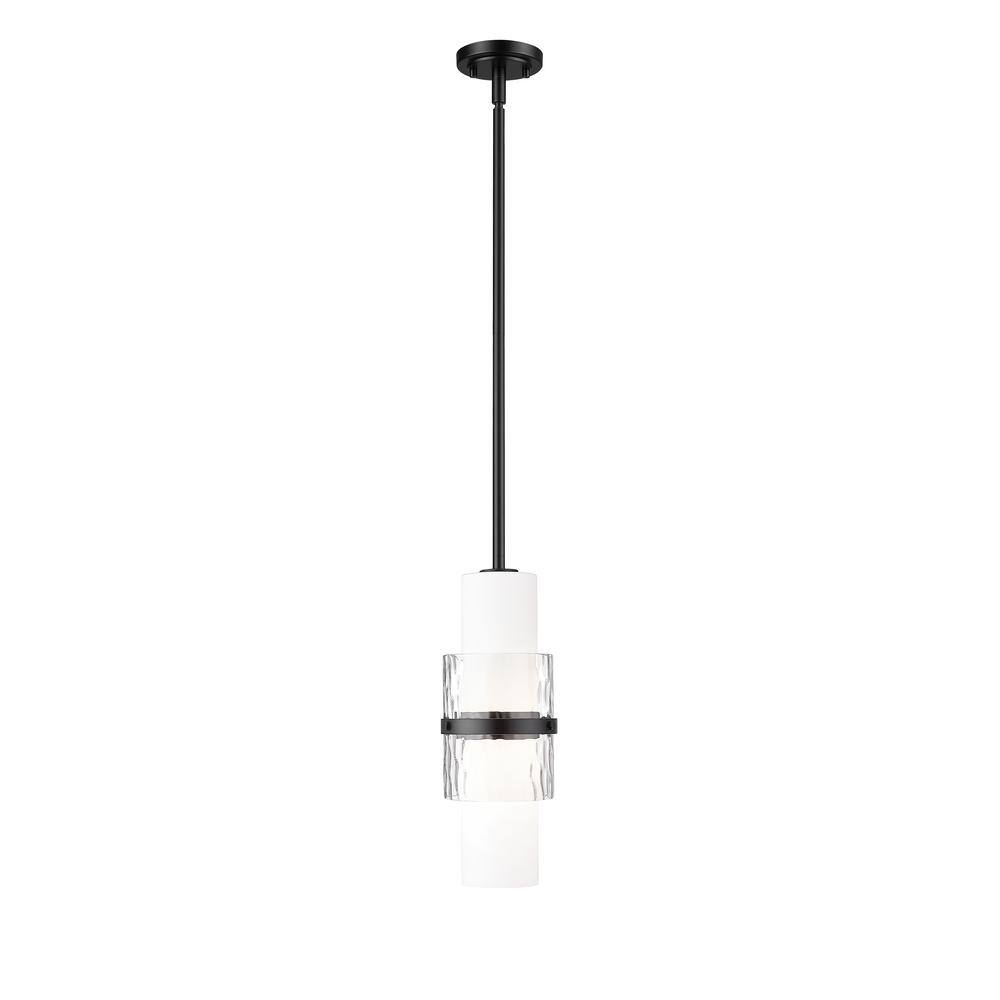 Cayden 60-Watt 1-Light Matte Black Shaded Pendant Light with Clear Plus Etc