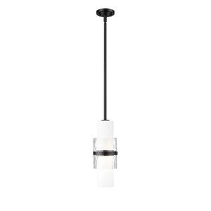 Cayden 60-Watt 1-Light Matte Black Shaded Pendant Light with Clear Plus Etched Opal Glass Shade, No Bulbs Included