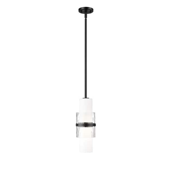 Unbranded Cayden 60-Watt 1-Light Matte Black Shaded Pendant Light with Clear Plus Etched Opal Glass Shade, No Bulbs Included