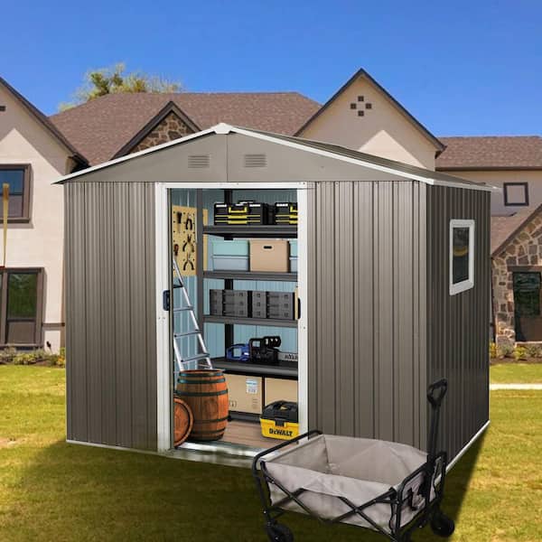 Durab, 8 ft. W x 6 ft. D, Outdoor Metal Storage Shed with Window, Grey, 48 sq. ft.