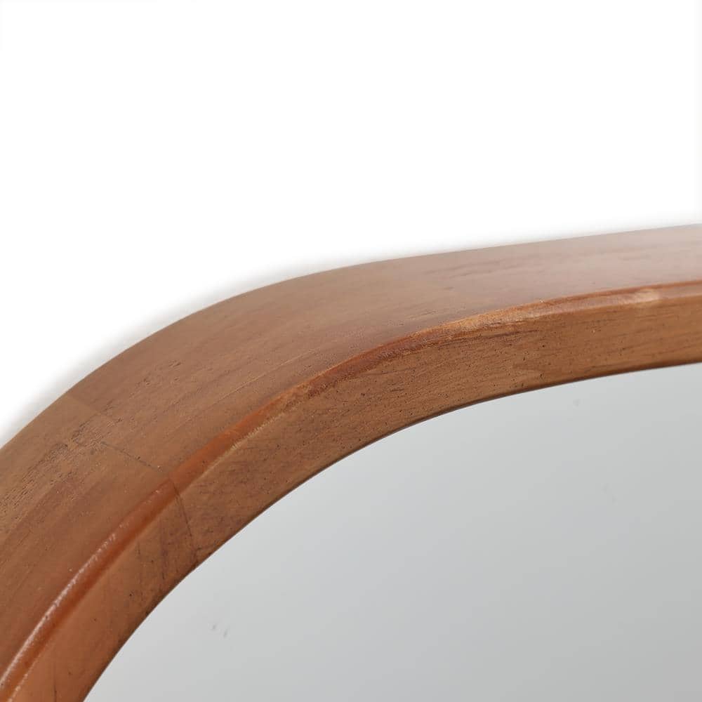 Natural Rubberwood Frame Rounded Rectangle Wall Mirror