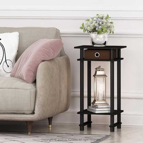 Furinno Turn N Espresso And Brown Tall End Table With Bin 17017ex Br The Home Depot Furinno Turn N Espresso And Brown, How Tall End Table