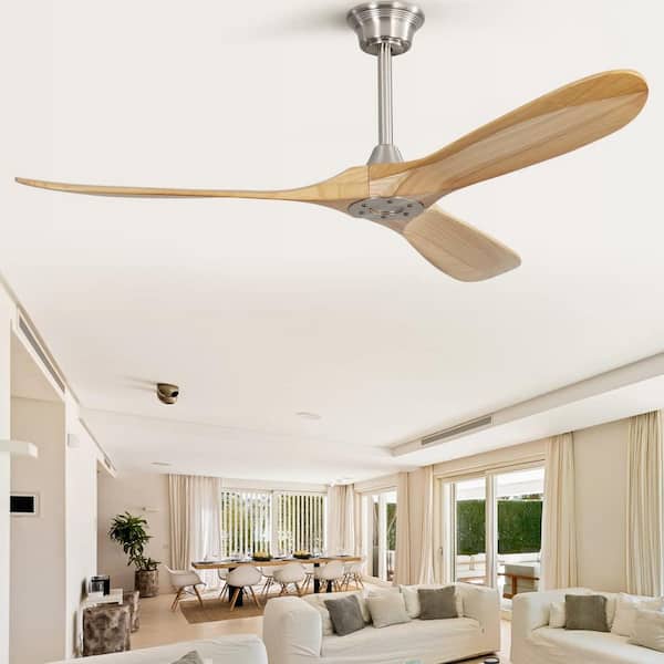 60 in. Indoor/Outdoor Modern Solid Nickel Wood Ceiling Fan with Downrod and 6-Speed Remote Control Included