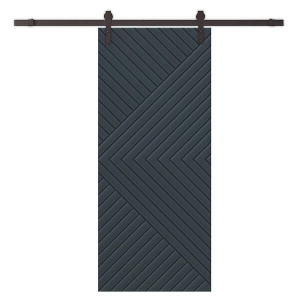 CALHOME Chevron Arrow 38 in. x 96 in. Fully Assembled Charcoal Gray Painted MDF Modern Sliding Barn Door with Hardware Kit
