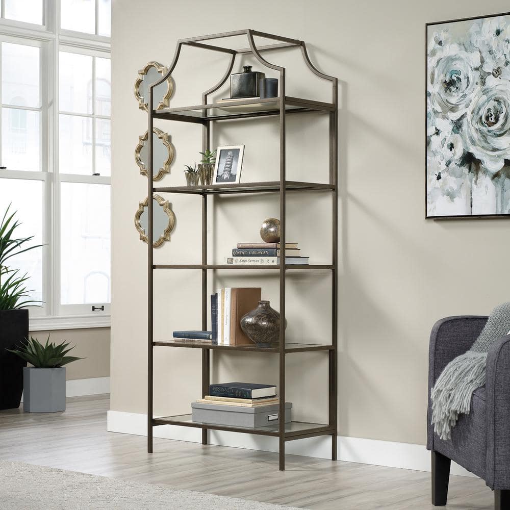 Elegant Bronze Metal & Glass 70" Luxe Display Bookcase