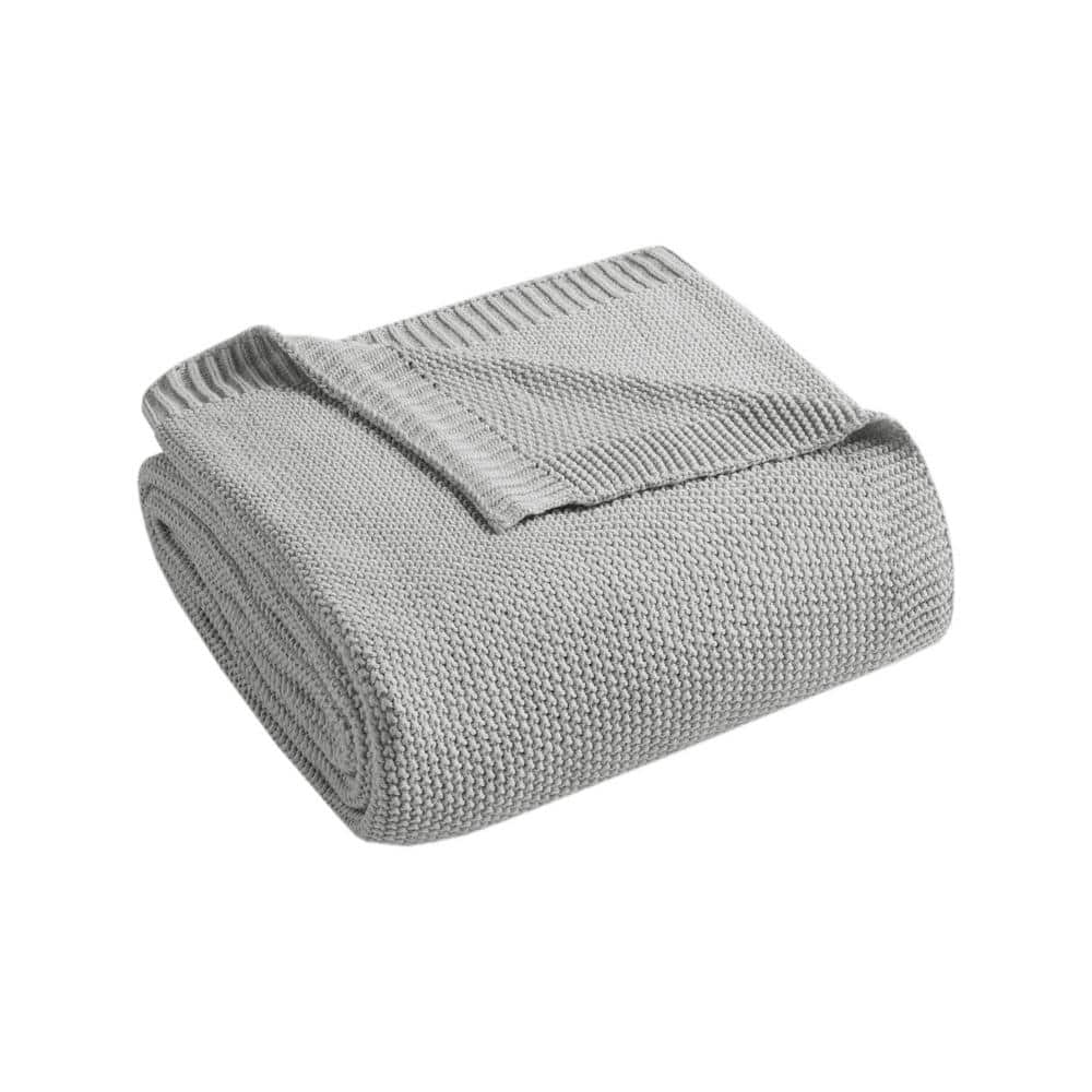 Grey Twin Knitted Acrylic Machine Washable Blanket