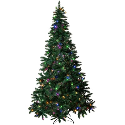 7.5 ft. Pre-Lit LED Spruce Artificial Christmas Tree with 480 Multi-Color and Warm White Lights, 6 Functions