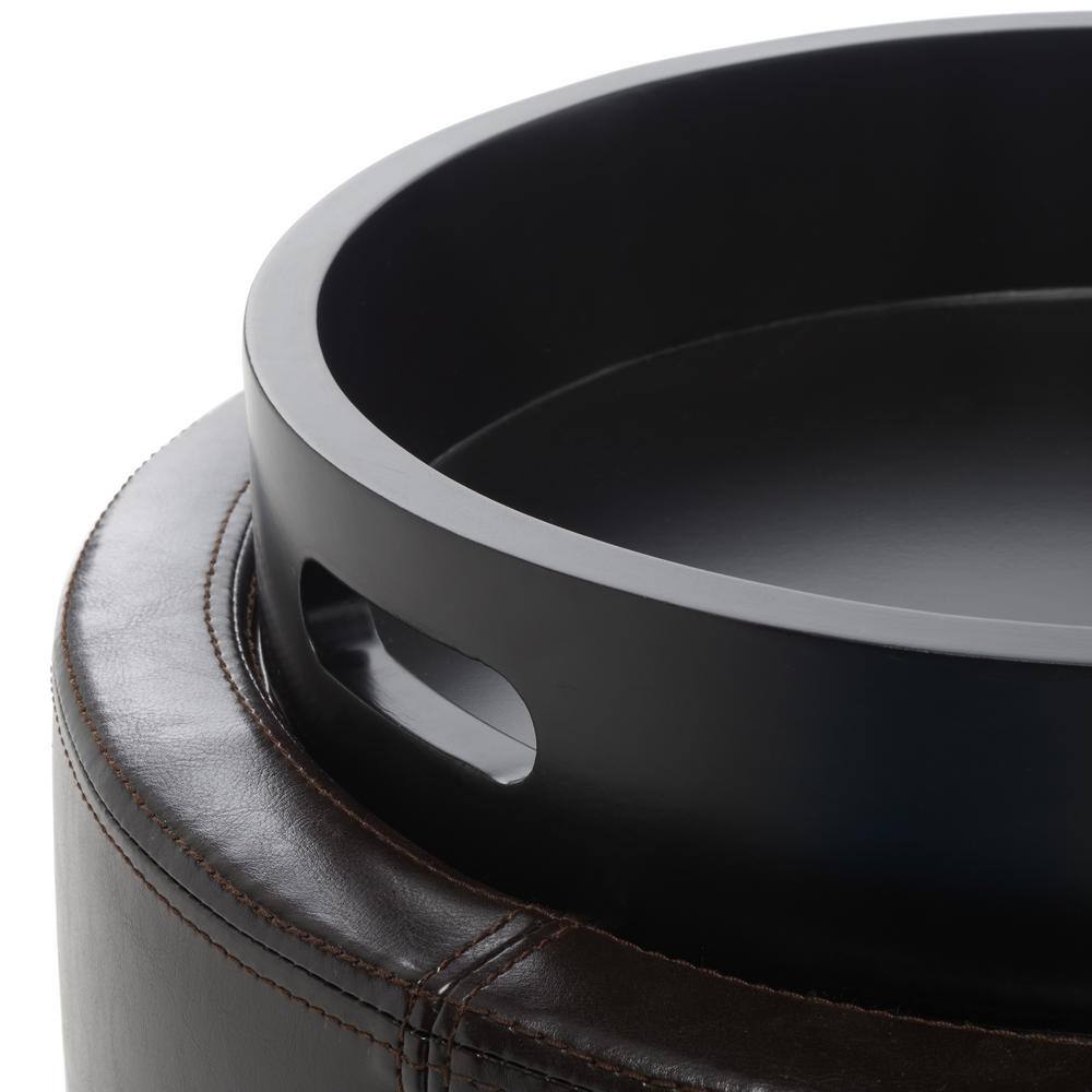 Transitional Cordovan Round Ottoman with Storage Tray