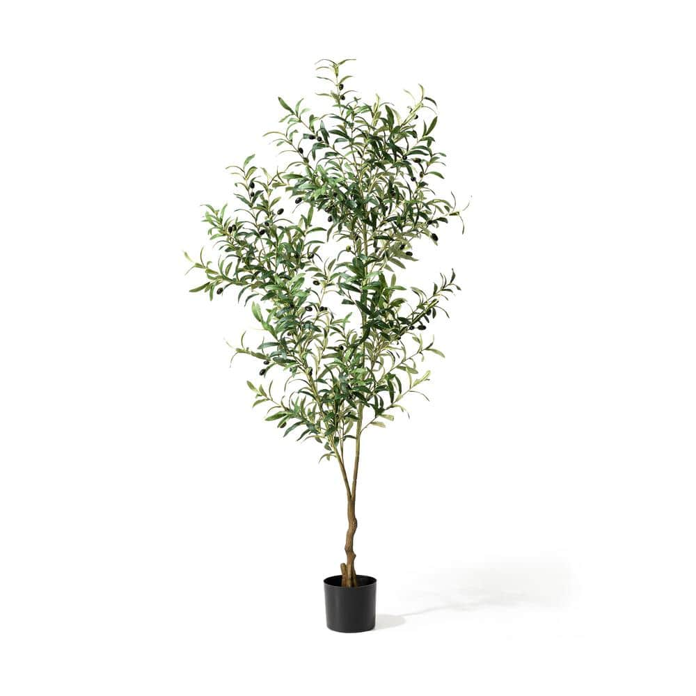 Glitzhome 6ft. Faux Olive Artificial Tree in Pot 2039000003 - The Home ...