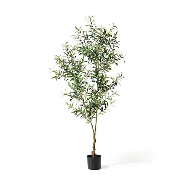 Glitzhome 6ft. Faux Olive Artificial Tree in Pot