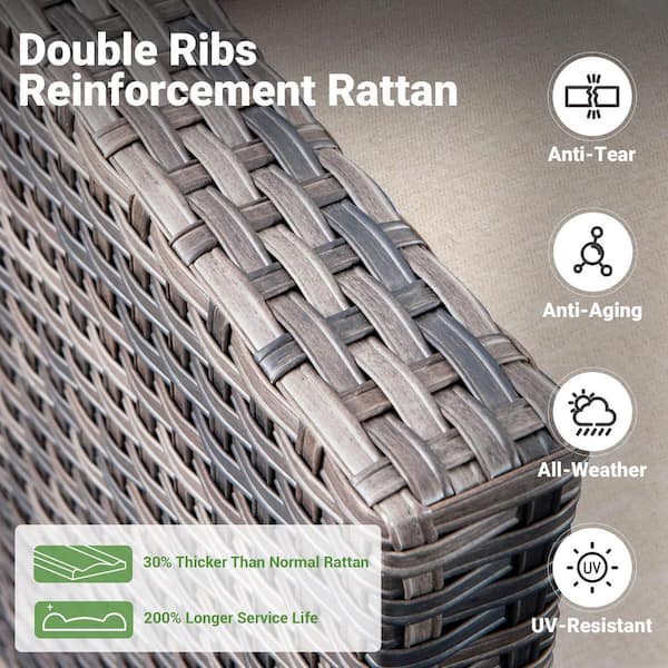 New Vultros Gray 8-Piece Wicker Outdoor Patio Conversation Seating Set with Beige Cushions