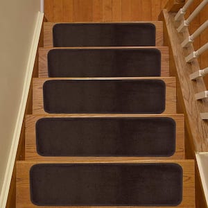 Euro Brown 7 in. x 24 in. Indoor Carpet Stair Tread Cover Slip Resistant Backing (Set of 7)