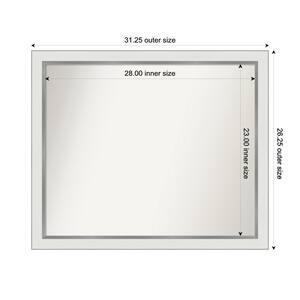 Medium Rectangle Satin White Silver Casual Mirror (26 in. H x 31 in. W)