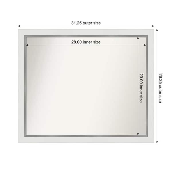 Amanti Art Medium Rectangle Satin White Silver Casual Mirror (26 in. H x 31 in. W)