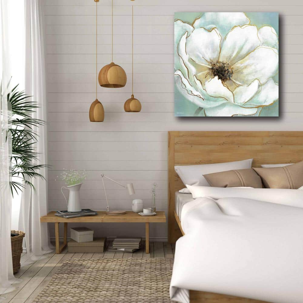 Soft Teal and White Floral Canvas Wall Art, 30 in.