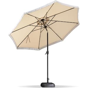 9 ft. Octagon Aluminum Auto-Tilt Outdoor Patio Market Umbrella with Tassel Design, Beige