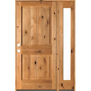50 in. x 80 in. Rustic Knotty Alder Square Top Right-Hand/Inswing Clear Glass Clear Stain Wood Prehung Front Door w/RFSL