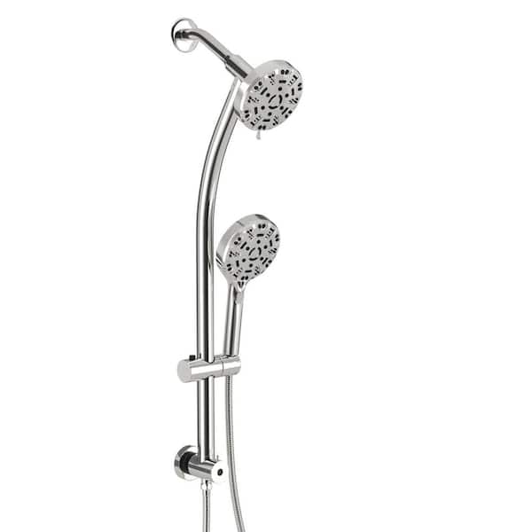 Logmey 8-Spray Patterns with 1.8 GPM 5 in. Wall Mount Dual Shower Heads with Hose and Shower Arm in Chrome