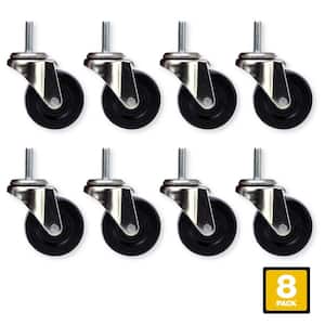 2 in. Black Hard Rubber and Steel Swivel Threaded Stem Caster with 80 lbs. Load Rating (8-Pack)